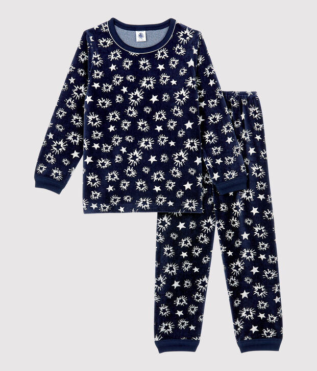 Kinderpyjama aus Nicki mit Sternmotiv f&uuml;r Jungen blau/weiss